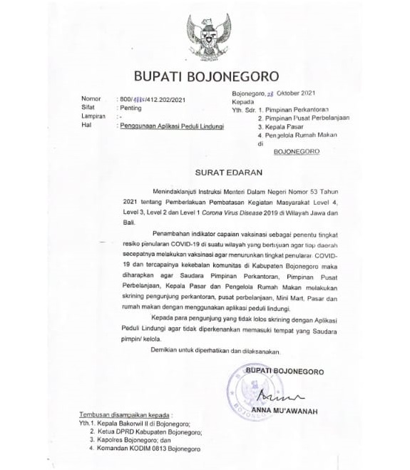 Bupati Meminta Skrining Pengunjung dengan Aplikasi PeduliLindungi